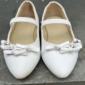 White Mary Jane Flats with Bow Detail